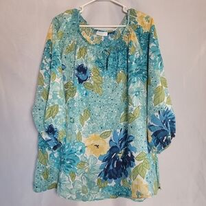 Charter Club Women's Plus Size Floral Summer Resort Linen Blouse Top Size 20W